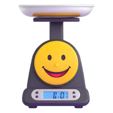 kitchen scale with a cheerful smiley face on the display sticker