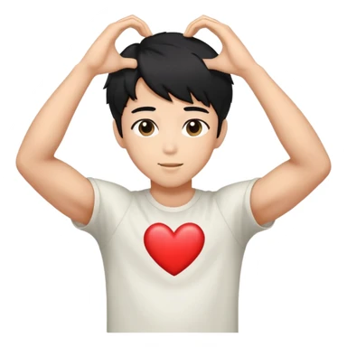 Black-haired male idol making a heart shape with his arms above his head, K-pop style sticker