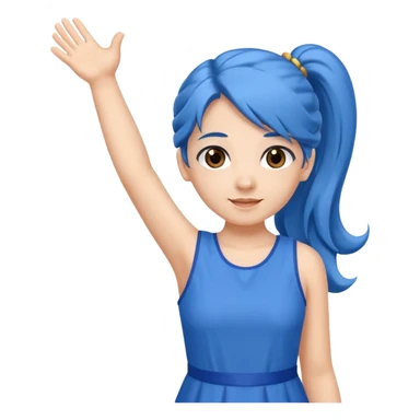long blue hair girl in pig tails with brown eyes arms up celebrating sticker