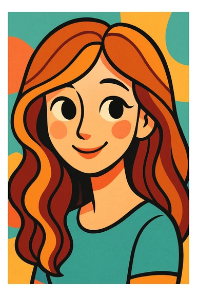 a beautiful girl with a kind, gentle expression, soft features, and flowing hair, vibrant illustration style sticker