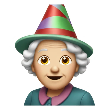 Old lady with birthday hat and red hair sticker