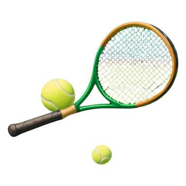 A tennis racket and a ball placed on a grassy court, with the net visible in the background. The scene captures the elegance and energy of the sport, with a vibrant green court and soft sunlight highlighting the equipment. sticker