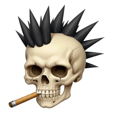 spikey black mohawk hair on a sharp looking skull smoking a fat blunt sticker