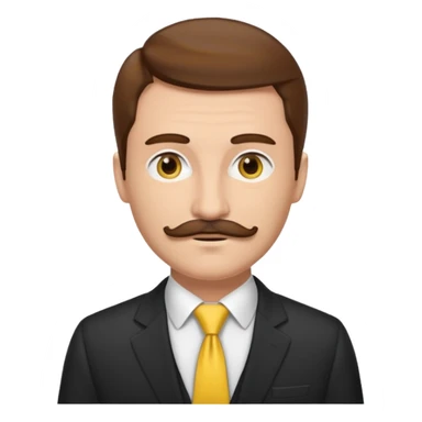 ["Fair-skinned man with brown hair and thin moustache, wearing a suit and yellow tie."] sticker