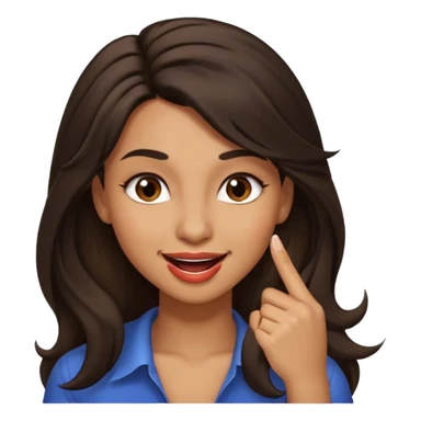 black slighty browin hair light brown skin woman, flirtatious gesture, biting her finger and winking emoji she also has tall hair and brown eyes sticker