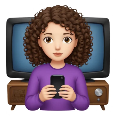 A girl, brunette with curly hair down to her shoulders, watching TV.  sticker