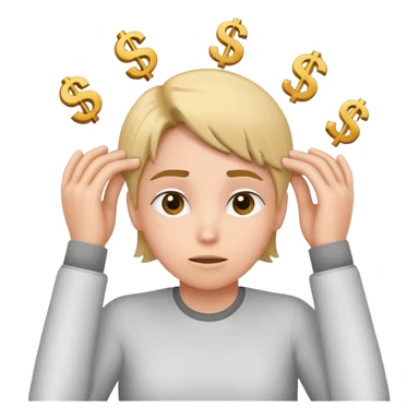 thinking about money, scratching head, with dollar signs around sticker