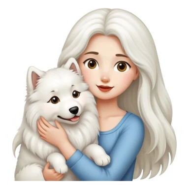 Long-haired girl holding a Samoyed dog sticker