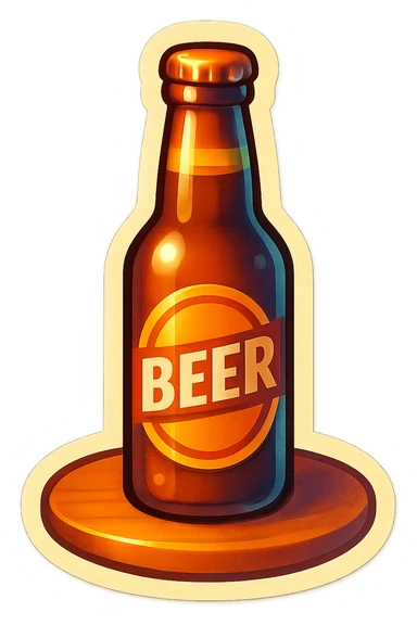 A beer bottle on a table sticker with a vintage design and bright colors sticker