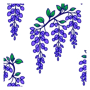 Decorative wisteria flower with elegant drooping clusters of purple blossoms and small bright green leaves sticker