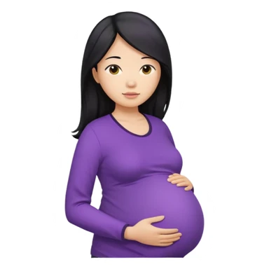 Asian, pregnant woman, purple shirt, long hair, head and eck and abdomen only sticker
