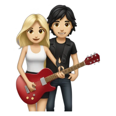 Singer girl with dark hair and blonde guitar player boy. Couple sticker