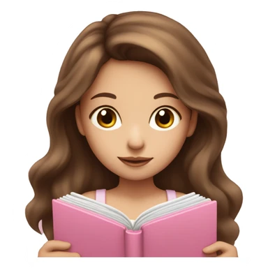 fair-skinned girl with long brown hair holding a baby-pink-colored book sticker
