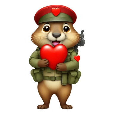 a cute soldier marmot hugging a red heart with love and passion being very happy sticker