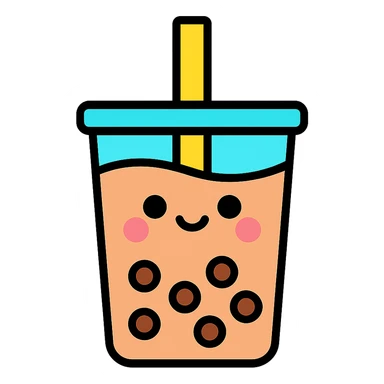 kawaii boba tea with a cute smiling face sticker
