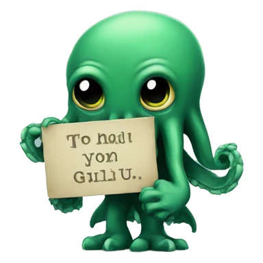 cthulhu holding onto a sign sticker