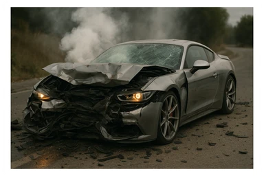 A crashed sports car sticker