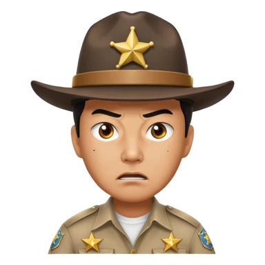 Angry eyes Asian man with Sherriff  hat sticker