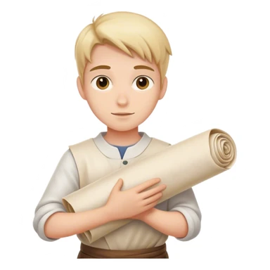 young apprentice with large rolled up sheets of parchment sticker