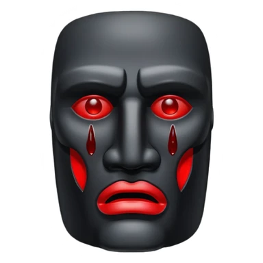 A cursed black obsidian Moai mask with red blood tears sticker