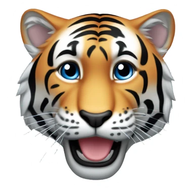 Quiero que me hagas un emoji de un tigre que sea azul con rayas y que aparezca saltando hacia la derecha sticker