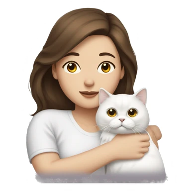 Brunette woman snuggling white Persian cat sticker