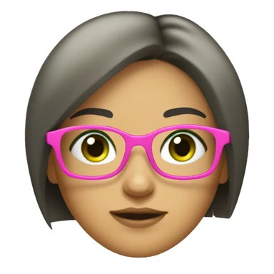 Italian girl, dark hair, green eyes, hair bang and big pink glasses square shaped sticker