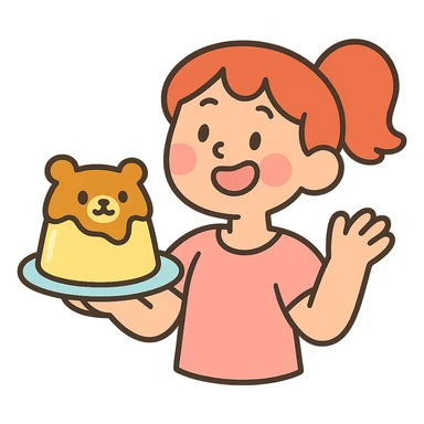 cute bear-shaped pudding, pastel toon style sticker