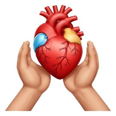 Two hands facing right, cupping a realistic heart sticker