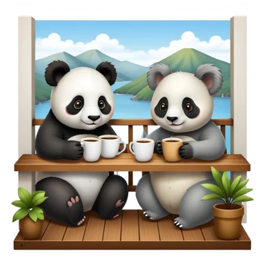 Panda and koala having coffee on little balcony sticker