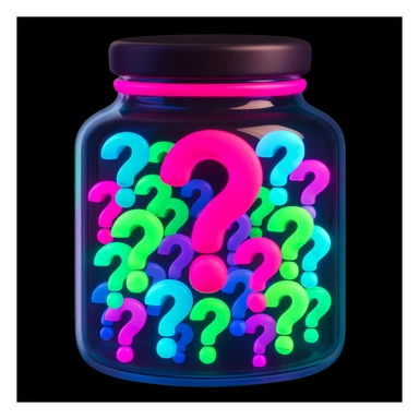 Make the jar shape a different style and make the question marks inside neon colored, keep 3D emoji style sticker
