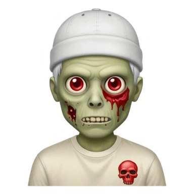 a zombie with the edgar hair cut chrome hearts shirt, one red eye and a nike skully on his head sticker