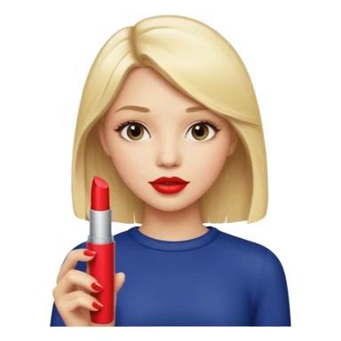 a girl with blonde hair is holding lipstick on her hand sticker