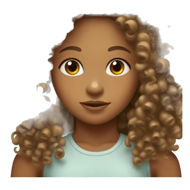 Curly haired girl with almond eyes and tan skin sticker