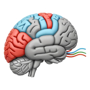 emoji icon of side view of an anatomically correct human brain with details of the brain structure and in detailed 3d rendring, colored to highlight different sections sticker