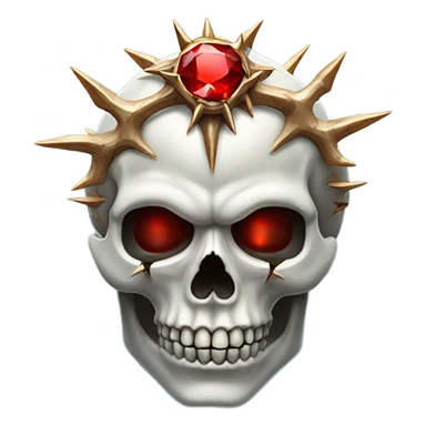 A skull with thorns and a glowing red gemstone sticker