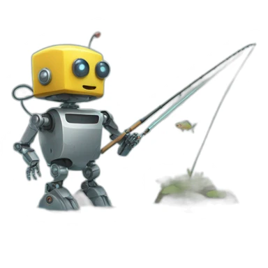 robot with fishing road sticker