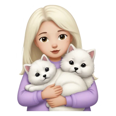 Samoyed and black British cat hug children in pastel clothes sticker