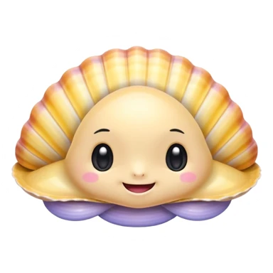 adorable clam with glossy plastic finish, natural shell shape, subtle smile, pastel and bright accent colors, tiny bow accessory, rich shading, no cartoon eyes sticker