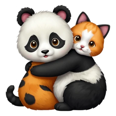 Panda hugging a calico cat sticker