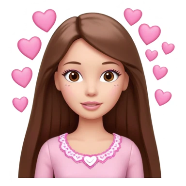 Barbie girl , brown long straight hair and brown eyes is In pale pink clothes There are pink hearts all around sticker