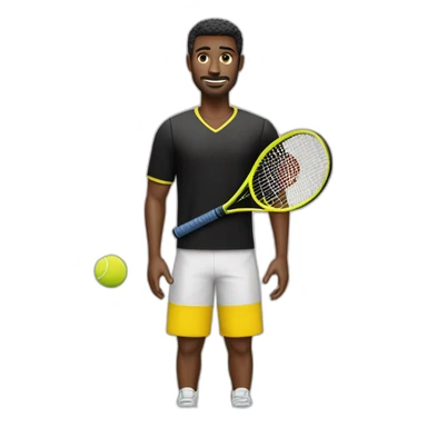 Vecchio uomo vestito di nero e giallo gioca stanco con una racchetta da tennis sticker