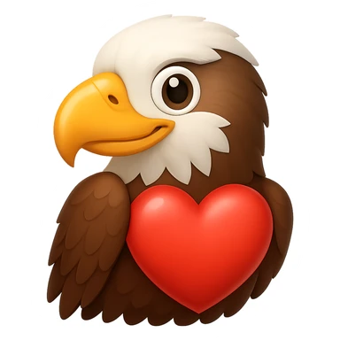 Make the eagle look friendlier while keeping the red heart, preserving the emoji style look. Remove the background. sticker