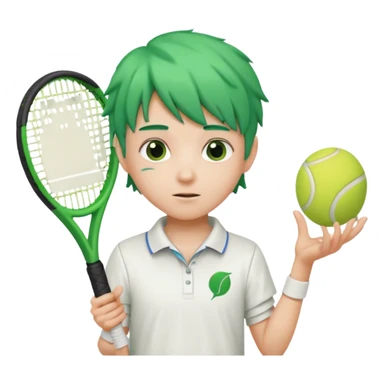 kid, green haired, white clothes, tennis player sticker