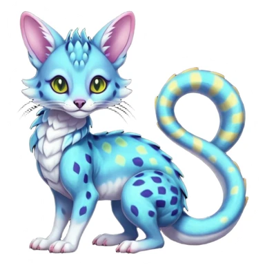 Realistic cute Flurry furry colorful bioluminescent translucent neon gloomy dusky scaly sergal-serval-possum-sphynx-Koi-sergal-fusion-animal-hybrid-creature with a snake-tail sticker