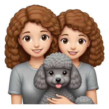 A girl with straight, caramel brown hair holding a grey poodle sticker