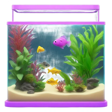 One Rectangular fish tank, beige lid and wedges with green plants inside  and  fish in different neon colors (pink, yellow, purple, green, blue) sticker