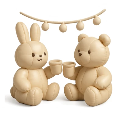 bunny and bear clinking juice cups under string lights sticker