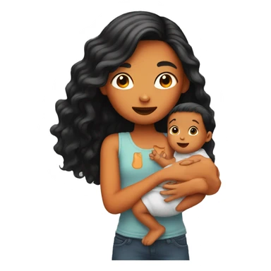 Girl with long orange hair holding baby boy with black hair  sticker