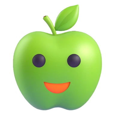 fresh and bright green apple icon, 3D emoji style sticker